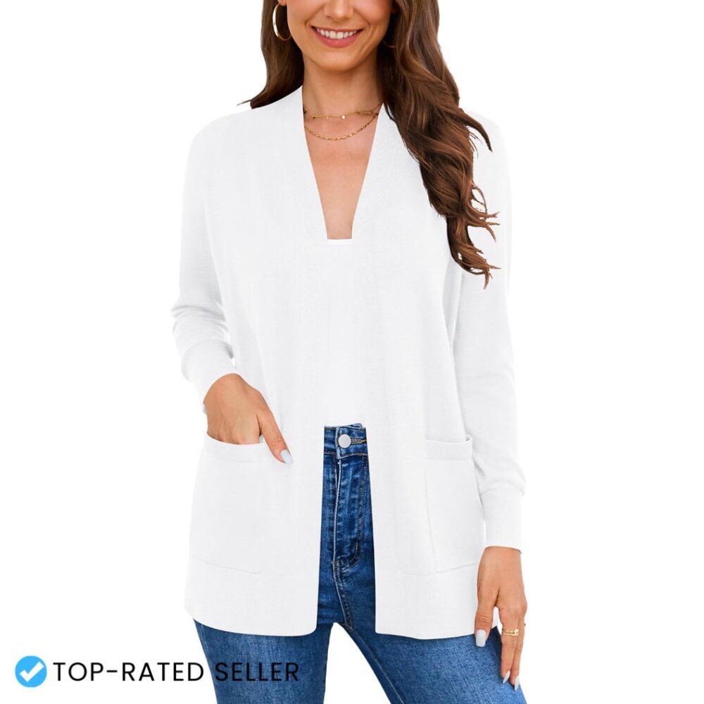 Oversized V-Neck Cardigan Sweater Vest Soft Knit Cozy Pockets Chic Casual